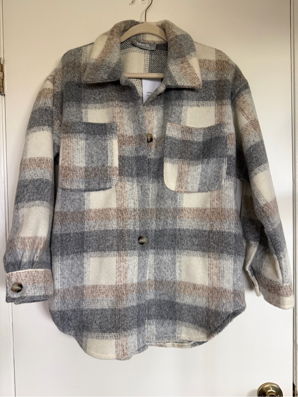 Blank NYC Plaid Utility Shacket in Gray & Cream